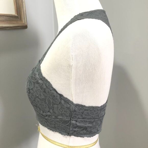 Free People Intimately Grey Racerback Lace Bralette Bra Size Medium - Picture 4 of 11